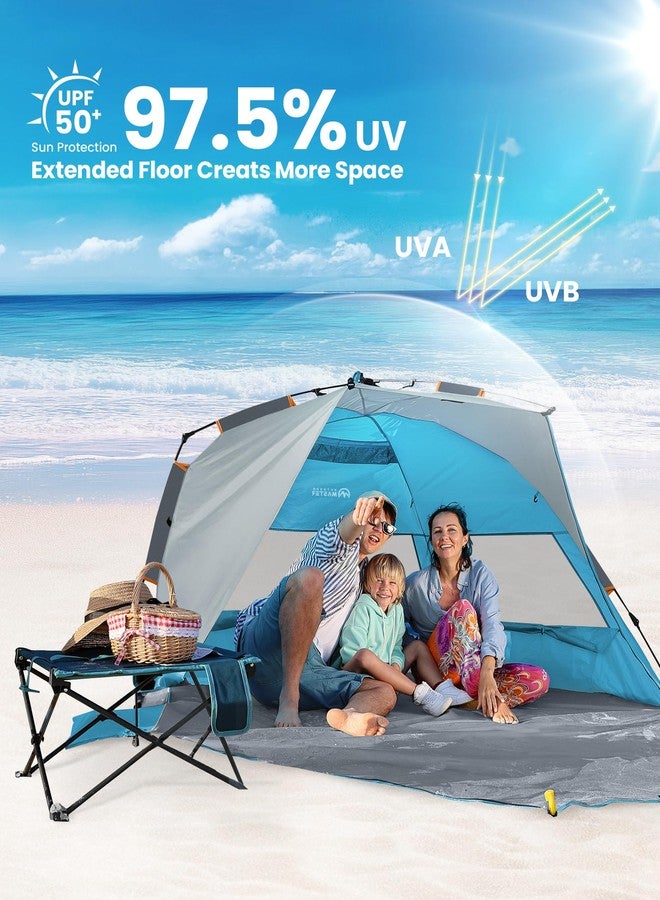 OutdoorMaster Beach Tent Sun Shelter for 3-4 Person, Pop Up Beach Tent Easy Setup with Sandbags, Portable Sun Shade Canopy with Carrying Bag for Beach & Outdoor, UPF50+ UV Protection - Ocracoke Coast - Image 2